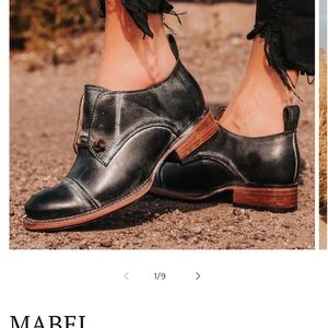 freebird Black Leather Ankle Shoes with Brown Wood Heel